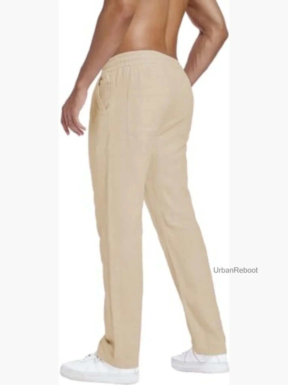 Linen Cotton Casual Trousers - Lightweight Beach Pants with Drawstring